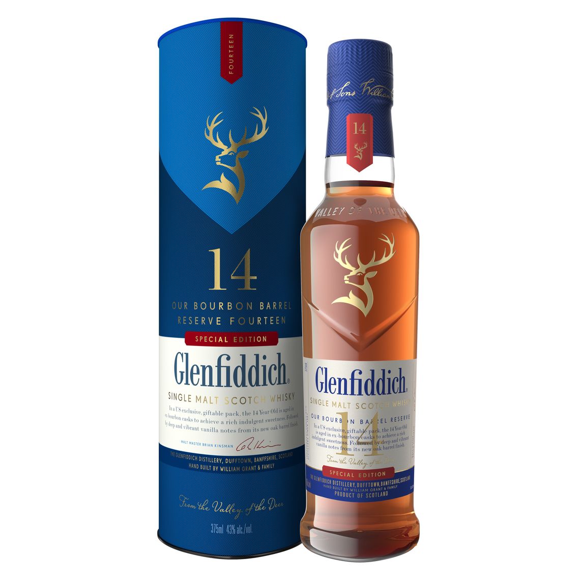 glenfiddich 14yo tube 083664875467 bwc 37 5cl